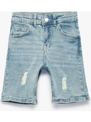 Koton Yıpratılmış Detaylı Düğmeli Pamuklu Denim Şort