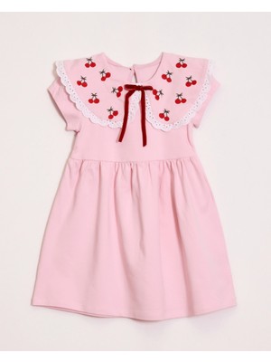 Ozzy Kids Kız Çocuk Kiraz Nakışlı Kısa Kollu Elbise