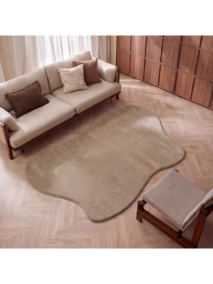 Cool Halı Koyu Bej Rengi Kalın Yumuşak Amorf Bohem Sade Trendy Soyut Tasarım Asimetrik Genç Odası Halısı