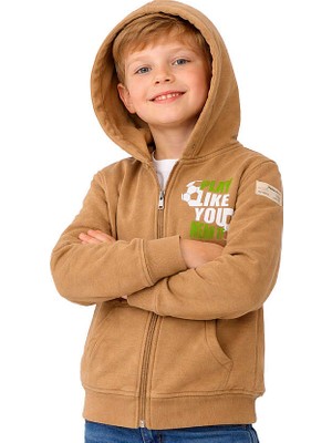 Hupalupa Store Hupalupa Kapüşonlu Sweatshirt Bej Play Like You 5-6 Yaş