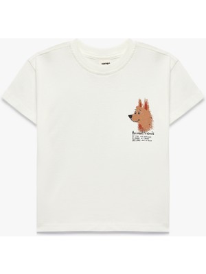 Koton Erkek Çocuk Köpek Baskılı Kısa Kollu Pamuklu Tişört Günlük Stil Oversize Kesim