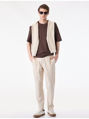 Koton Duble Paça Cepli Beli Lastikli Düğmeli Pantolon