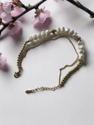 Solène Incili Altın Kaplama İnci- Gold İkili Bileklik