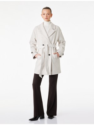 Koton Uzun Kollu Cepli Kruvaze Kaşe Trenç Kaban