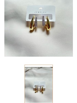 Afsel Jewelry Gold Taşlı & Düz Kombin Küpe Seti (2’li)