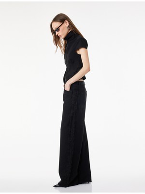 Koton Pamuklu Dantel Detaylı Geniş Paça Denim Pantolon -  Wide Leg Jeans
