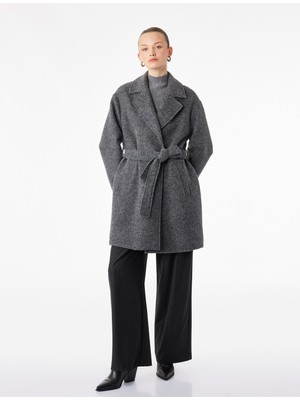 Koton Alpaka Yün Karışımlı Uzun Kollu Cepli Kemerli Buklet Kaban