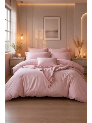 More Home Çift Kişilik Yorgan kılıfı + Yastık Kılıfı (Çarşafsız) Pudra