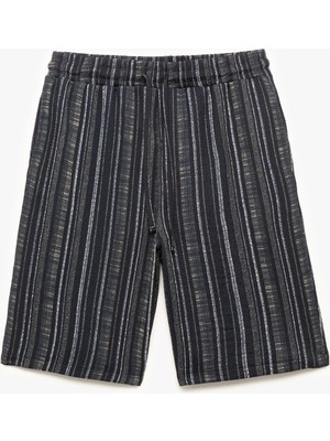 Koton Beli Bağcıklı Bürümcük Çizgili Bermuda Şort