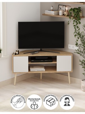 Bofigo Tv Sehpası 2 Kapaklı Tv Sehpası  Tv Ünitesi Televizyon Sehpası Tv Sehpası Kıbrıs Safir Meşe Beyaz