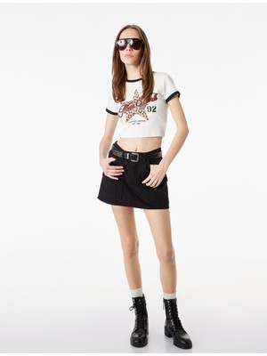 Koton Slim Fit Kısa Kollu Bisiklet Yaka Leopar Baskılı Pamuklu Tişört