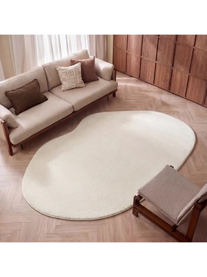 Cool Halı Puffy Krem Rengi Kalın Yumuşak Peluş Amorf Puf Asimetrik Giriş Antre Giyinme Yatak Odası Halısı