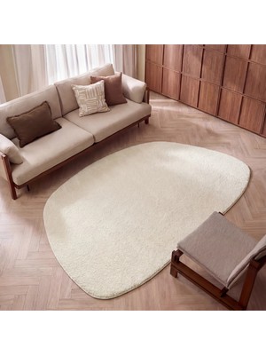Cool Halı  Krem Rengi Düz Kalın Modern Amorf Yumuşak Peluş Şekilli Giriş Antre Giyinme Yatak Odası Halısı