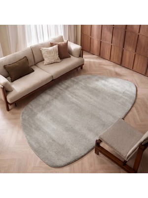 Cool Halı Açık Gri Kalın Yumuşak Amorf Peluş Düz Puf Shaggy Şekilli Giriş Antre Giyinme Yatak Oda Halısı