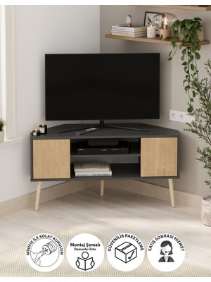 Bofigo Tv Sehpası 2 Kapaklı Tv Sehpası  Tv Ünitesi Televizyon Sehpası Tv Sehpası Kıbrıs Safir Meşe Antrasit