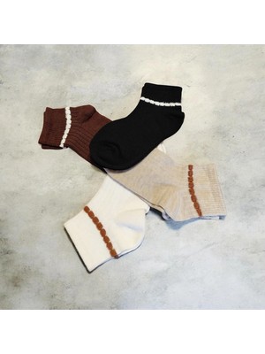 Heren Lastik Kabartma Detaylı 4'lü Kadın Patik