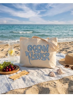 Vadi Loom Ocean Lover Tasarımlı Hambez Omuz Çantası - Geniş Iç Hacimli Günlük Bez Çanta (47X36X8 Cm)