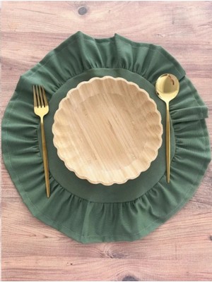 Nurgita Home Yeşil Duck Keten Fırfırlı Supla & Amerikan Servisi Çeyiz Seti 6 Adet ( Leke Tutmaz )