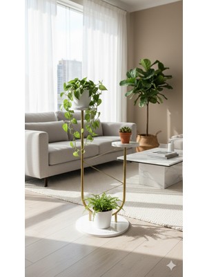 Fec Reklam Kaktüs Dekoratif Yan Sehpa Çiçeklik Saksılık Saksı Standı Kahve Çay Sehpası 2 Katlı Çiçeklik