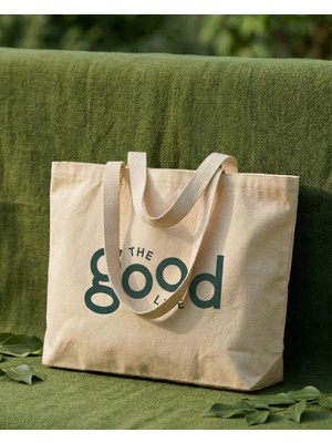 Vadi Loom The Good Life Baskılı Hambez Bez Çanta - 47X36 cm Geniş Omuz Çantası (Körüklü)