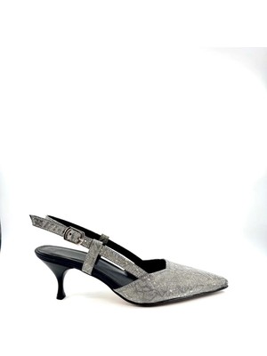 Desire Gri Parlak Desenli Arkası Açık Topuklu Ayakkabı