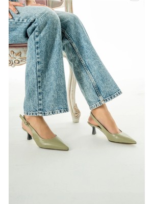 Desire Haki Yeşil Deri Stiletto