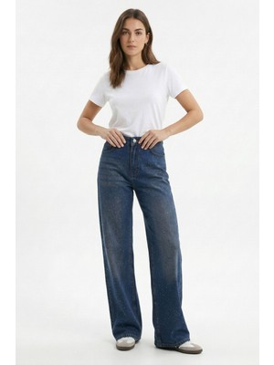 Rays Tint Kahve Bol Kesim Geniş Paça Taşlı Jean 524