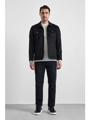 Süvari Siyah Slim Bebe Yaka Düz Mont