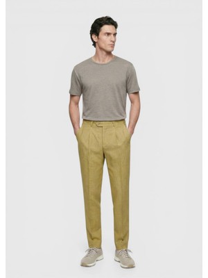 Ramsey Yağ Yeşili Düz Dokuma Regular Fit Casual %100 Keten Pantolon