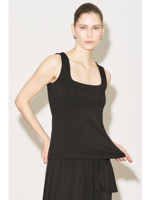 Manuka Easy Kolsuz Kare Yaka Bluz Kahverengi