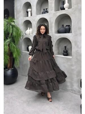 Cardella Sahra Premium Vual Kumaş Etek Bluz Ikili Takım - Rahat Kalıp, Uçuşan Dokulu Şık Tasarım, Tesettür Uyumlu