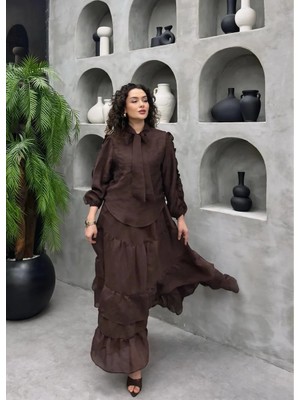 Cardella Sahra Premium Vual Kumaş Etek Bluz Ikili Takım - Rahat Kalıp, Uçuşan Dokulu Şık Tasarım, Tesettür Uyumlu