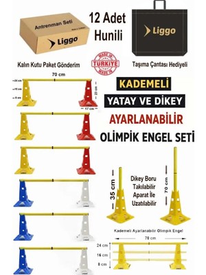 Liggo Kademeli Yatay ve Dikey Ayarlanabilir Olimpik Antrenman Engel Seti 12 Adet Antrenman Hunisi 23 cm