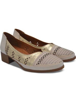 Venüs Deri Kadın Topuklu Ayakkabı Bej-Altın 1709280Y