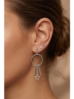 Petek Aksesuar Metal Yıldız Halka Sallantılı Küpe Set