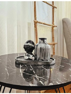 Gümüş Kadın Figürlü 3'lü Vazo Seti & Dekoratif Obje & Tabak & Vazo & Biblo & Dekoratif Eşya