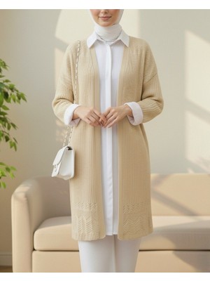 Modamorfo Eteği Desenli Ajurlu Hırka -Vizon