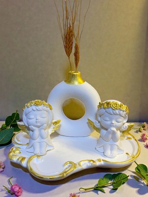 Melek Takımı Yuvarlak Vazo Dekoratif Hediyelik Set