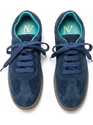 Ne&Ve Shoes Lacivert Süet Hakiki Deri Bağcıklı Kadın Günlük Sneaker