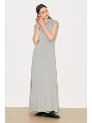 Manuka Easy Rahat Uzun Elbise Gri Melanj