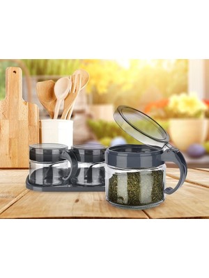 SHC4200 Baharat Seti 3 Adet Kaşıklı Standlı Cam Baharatlık