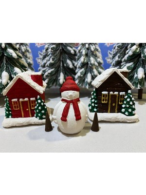 Dekoratif Ev Tütsülük Dağ Evi ve Yılbaşı Konseptli 2 Adet Tütsülük Kardan Adam Konsepti