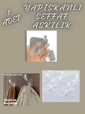 Keskon 1 Adet (5 Li Paket) Kendinden Yapışkanlı Şeffaf Askılık – Güçlü Silikon Yapışkanlı Duvar ve Kapı Arkası Askı