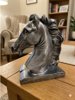 Dekoratif At Büstü Heykel Gümüş Renk