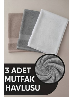Isessia Elia 3 Adet %100 Pamuk En Iyi Emici El ve Yüz Havlusu Mutfak Havlusu | Banyo 30X50CM Bej Gri Beyaz