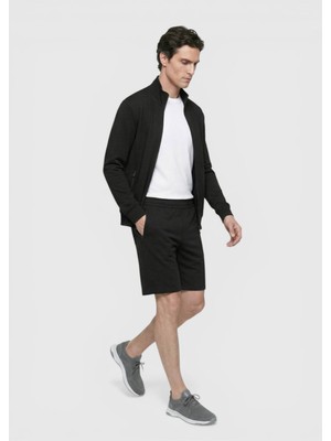 Ramsey Siyah Düz Örme Regular Fit Casual Bermuda