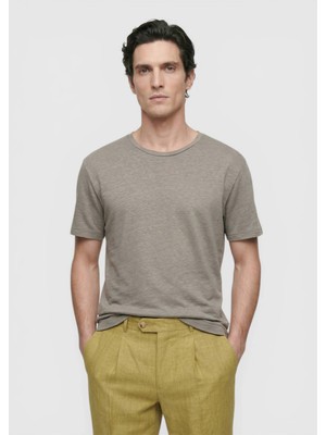 Ramsey Vizon Düz %100 Keten T-Shirt