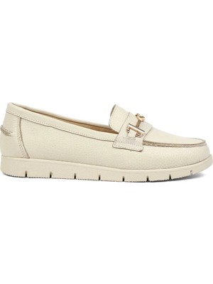 Celal Gültekin Kadın Bej Tokalı Deri Loafer