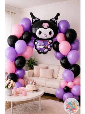 Joyane Kuromi Balon Seti 41 Parça Mor Pembe Siyah Doğum Günü Parti Süsleme Seti