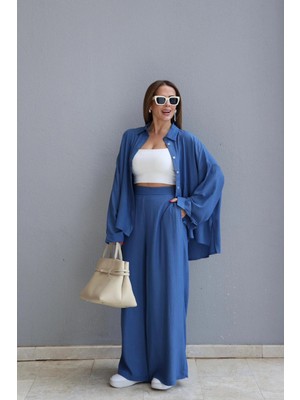 Purple By Banu Indigo Oversize Gömlek Pantolon Takım